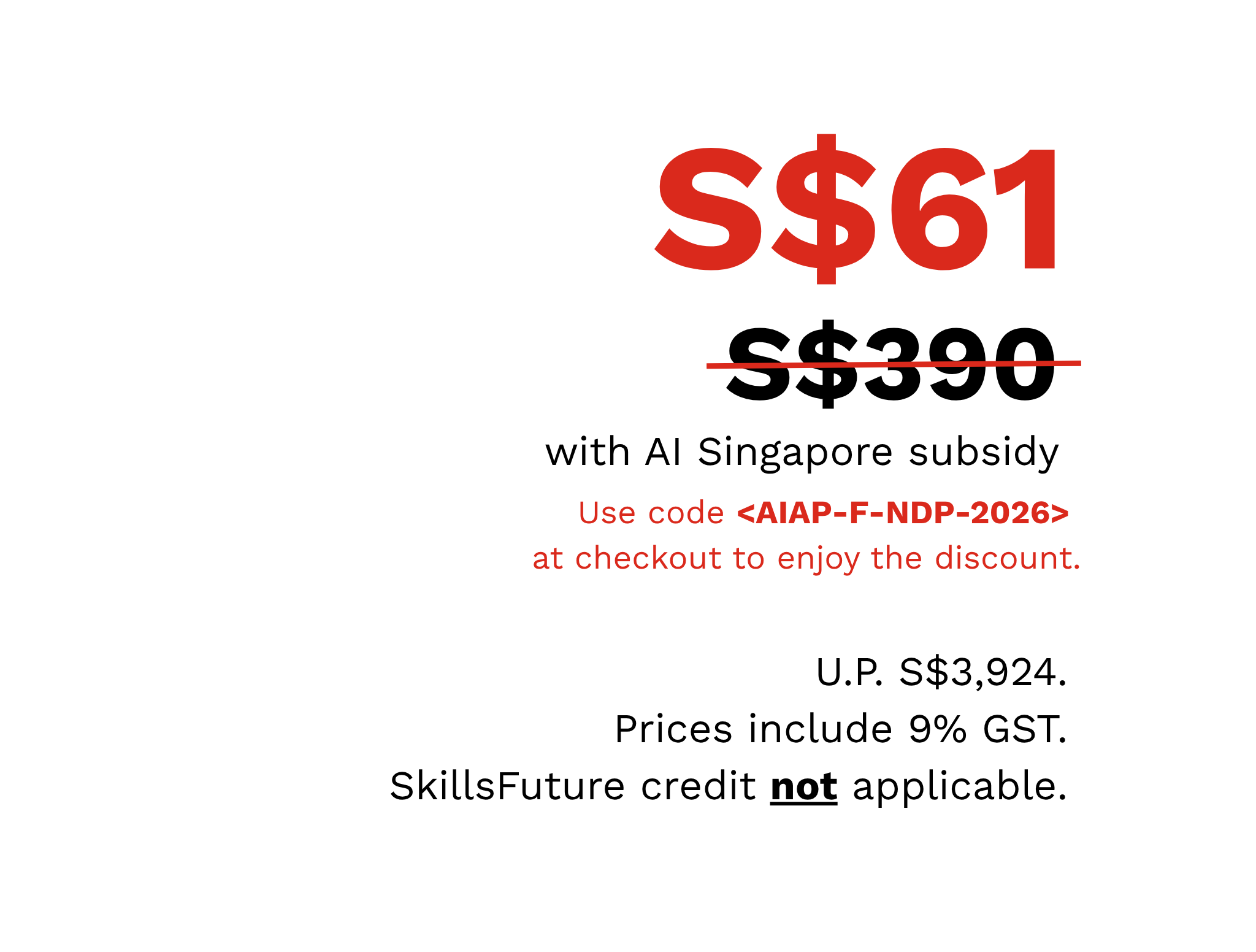 SGD$61 Promotion Price